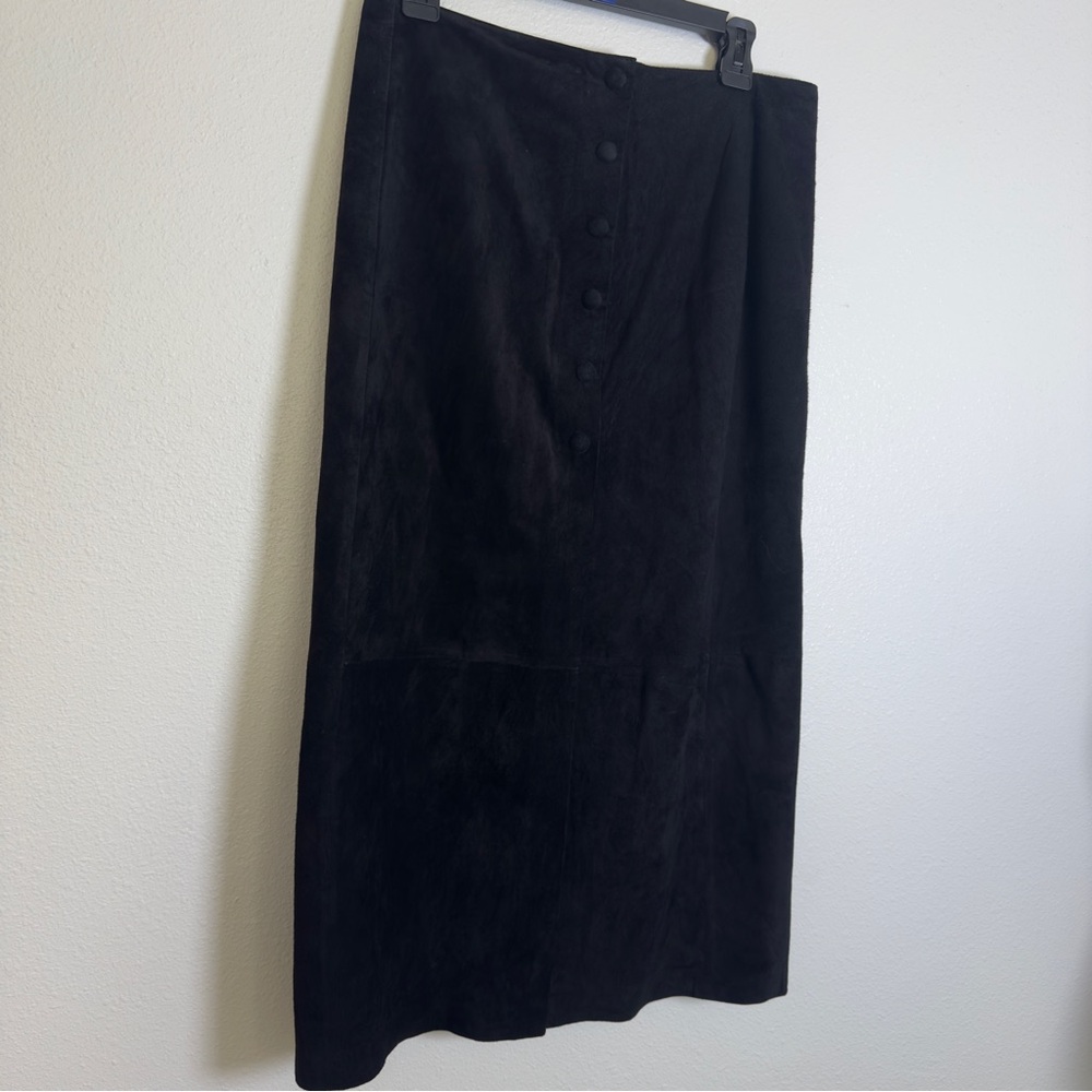 Vintage Concepts Genuine Leather Suede Midi Skirt | Black | Size 11/12